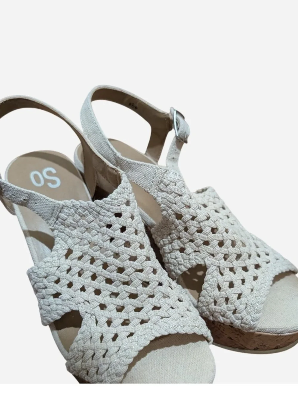 Woven Cream Wedge Sandals by SO